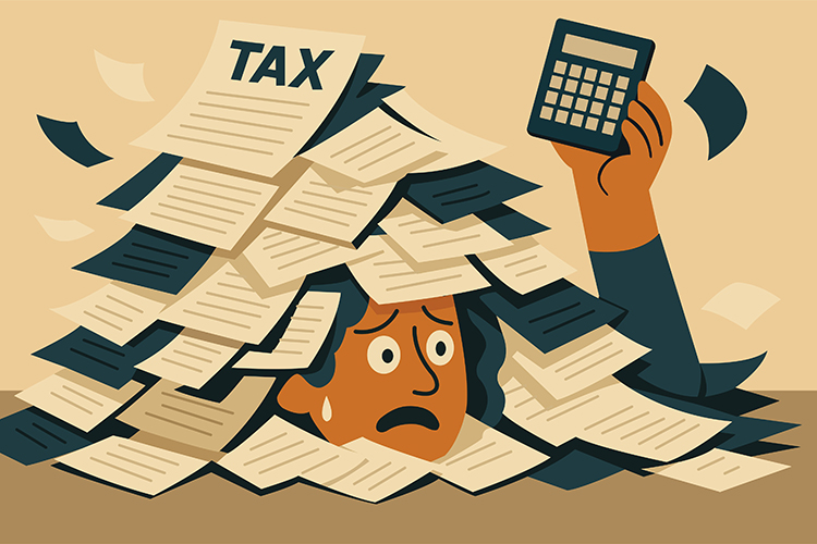 taxpayer covered in tax bills