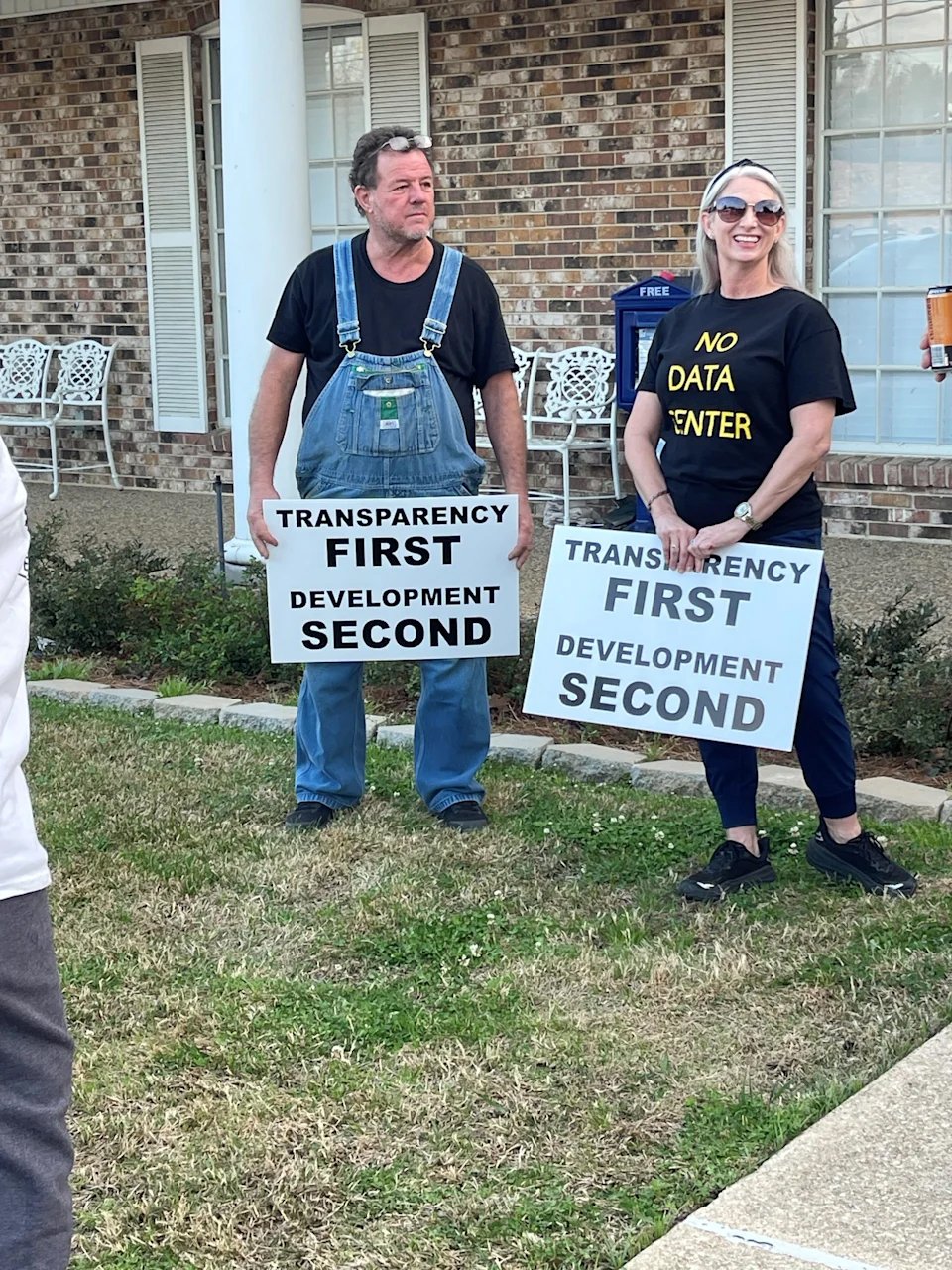  Protestors spoke out at the Blanchard community meeting Tuesday over Amazon's planned AI data center. 