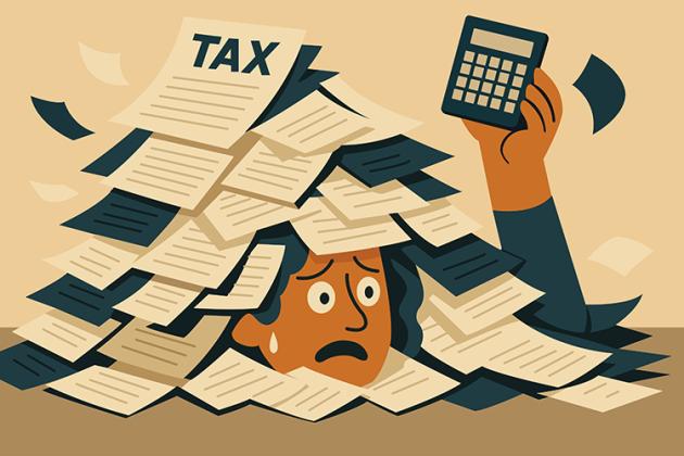 cartoon of overwhelmed tax payer