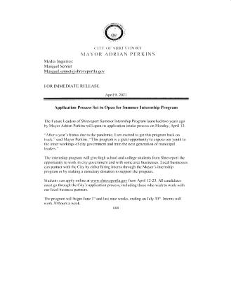APPLICATION PROCESS SET TO OPEN FOR SUMMER INTERNSHIP PROGRAM