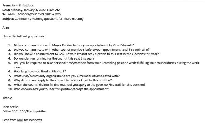 NEW COUNCILMAN JACKSON TO ANSWER QUESTIONS