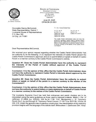 LOUISIANA ATTORNEY GENERAL SLAMS CADDO PARISH ADMINISTRATOR BRYANT
