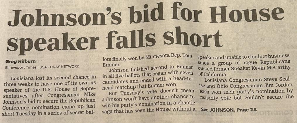 TODAY'S SHREVEPORT TIMES FRONT PAGE REMINISCENT OF "DEWEY BEATS TRUMAN" HEADLINES