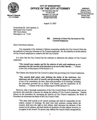 SHREVEPORT CITY ATTORNEY'S OPINION ON PAY RAISES