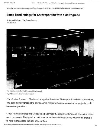 Some bond ratings for Shreveport hit with a downgrade