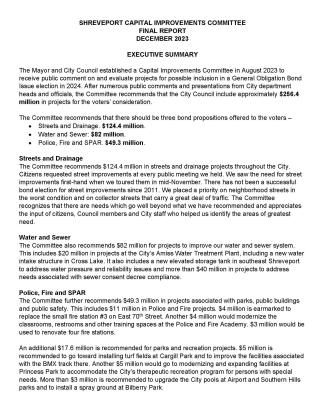 SHREVEPORT CAPITAL IMPROVEMENTS COMMITTEE FINAL REPORT