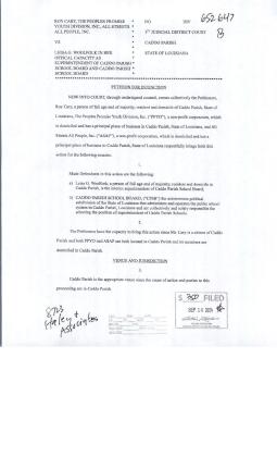 CADDO PARISH SCHOOL BOARD SUPERINTENDENT PETITION FOR INJUNCTION