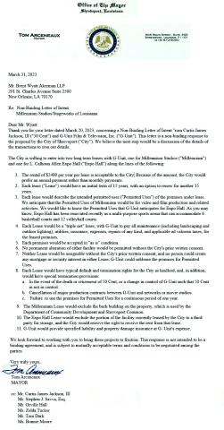 MAYOR ARCENEAUX’S LETTER OF INTENT TO CURTIS “50 CENT” JACKSON
