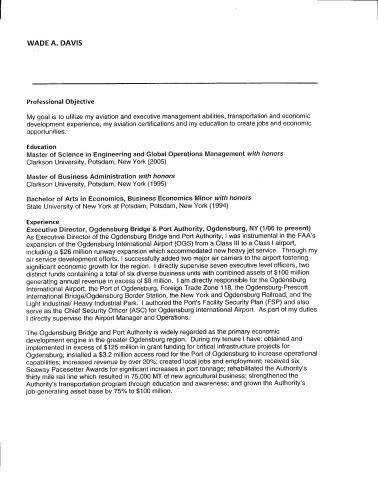RESUME OF AIRPORT AUTHORITY DIRECTOR NOMINEE WADE DAVIS