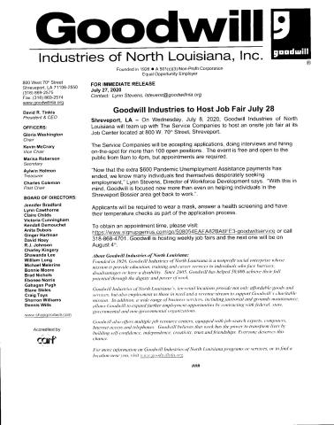 GOODWILL INDUSTRIES OF NORTH LOUISIANA - JOB FAIR