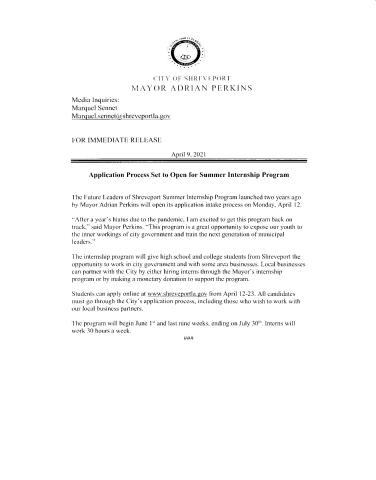 APPLICATION PROCESS SET TO OPEN FOR SUMMER INTERNSHIP PROGRAM