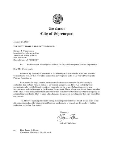 Councilman Nickelson's request for legislative audit