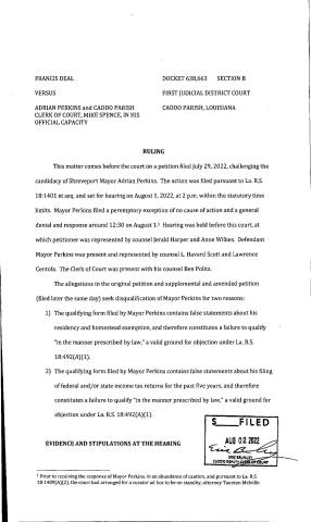 JUDGE'S OPINION ON PERKINS CAMPAIGN