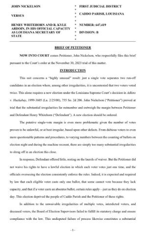 BRIEF FILED BY NICKELSON IN ELECTION CHALLENGE CASE