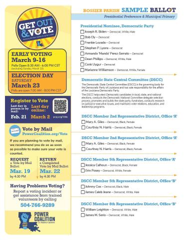 BOSSIER PARISH SAMPLE BALLOTS!