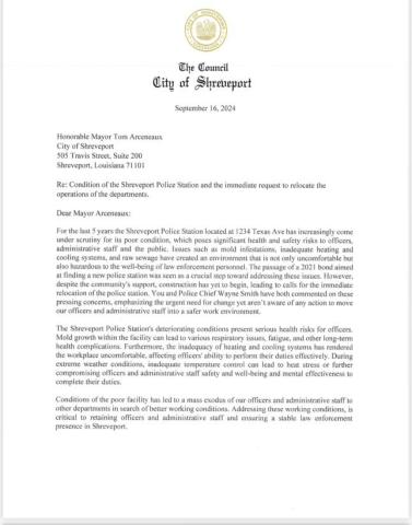 SHREVEPORT COUNCIL MEMBERS CALL ON MAYOR TO RELOCATE SPD OPERATIONS