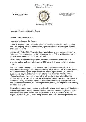MAYOR ARCENEAUX: ANTI-CRIME EFFORTS IN 2023