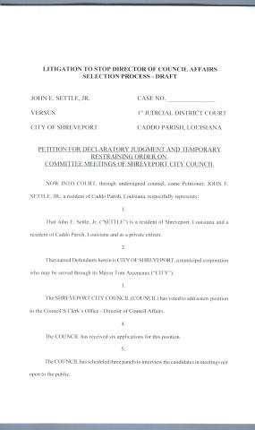 LITIGATION TO STOP DIRECTOR OF COUNCIL AFFAIRS SELECTION PROCESS - "DRAFT"