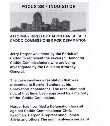SHOULD CADDO PARISH HIRE OUTSIDE COUNSEL TO REPRESENT COMMISSIONER KRACMAN