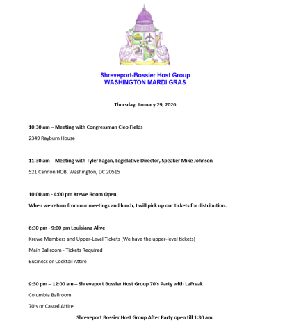 THE WASHINGTON MARDI GRAS 2026 SCHEDULE AND THE HOSPITALITY SUITES