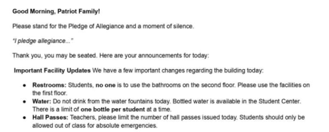 MAJOR PROBLEMS REPORTED AT DONNIE BICKHAM AND NORTHWOOD SCHOOLS DUE TO WATER PRESSURE