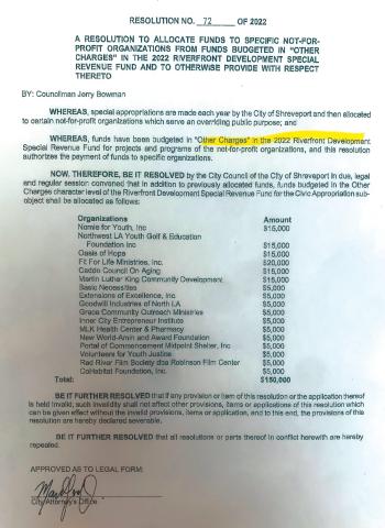 WHAT CRITERIA FOLLOWED BY SHREVEPORT CITY COUNCIL FOR FUNDING NGOS&nbsp;