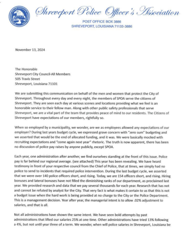 SPOA PRESIDENT MICHAEL E. CARTER LETTER