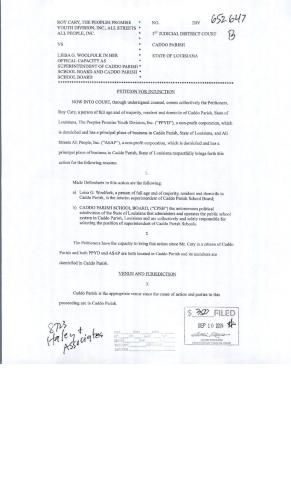 CADDO PARISH SCHOOL BOARD SUPERINTENDENT PETITION FOR INJUNCTION